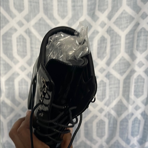 Fashion Nova Glossy Black Lace-Up Boots - Picture 3 of 3